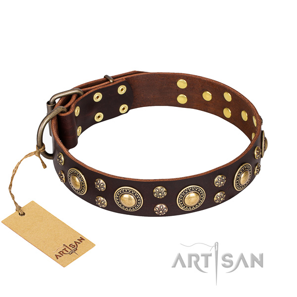 Unique genuine leather dog collar for handy use