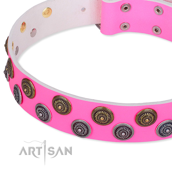Full grain leather dog collar with trendy decorations