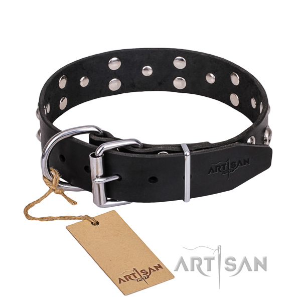 Hardwearing leather dog collar with brass plated elements