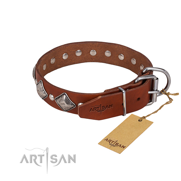 Full grain genuine leather dog collar with thoroughly polished finish