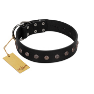 "Flower Rhapsody" FDT Artisan Premium Quaulity Black Leather English Bulldog Collar