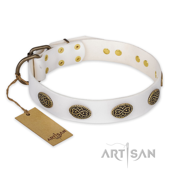 Remarkable leather dog collar with corrosion proof D-ring