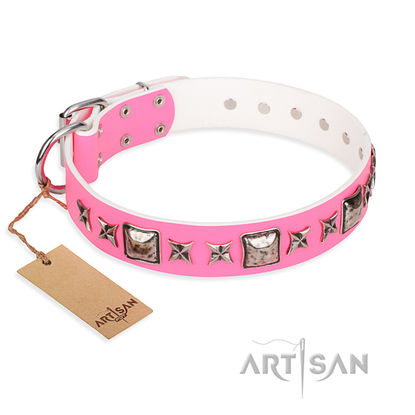 Natural genuine leather dog collar made of best quality material with rust-proof fittings