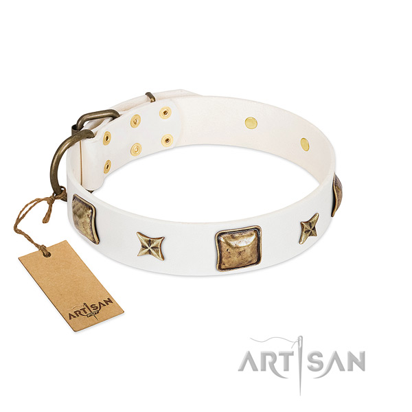 Impressive full grain genuine leather dog collar for handy use