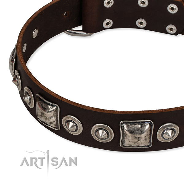 Leather dog collar made of soft material with decorations