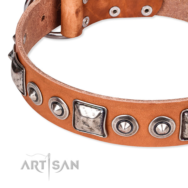 Gentle to touch natural genuine leather dog collar handmade for your lovely canine