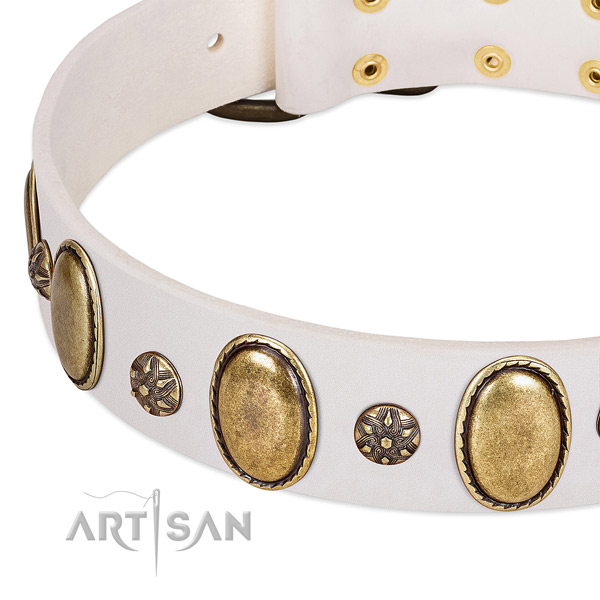 Comfy wearing high quality full grain leather dog collar with decorations