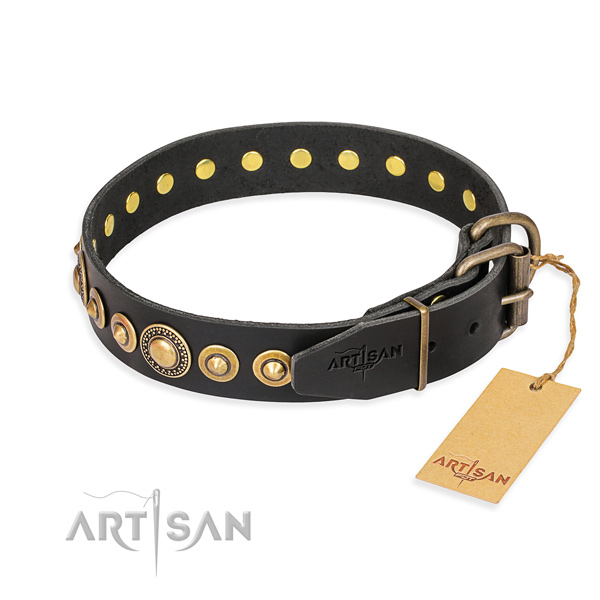 Strong natural genuine leather collar handmade for your four-legged friend
