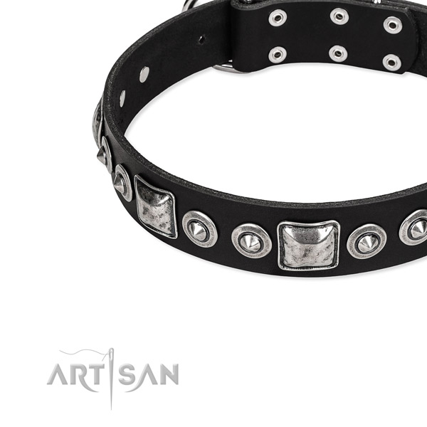 Leather dog collar made of reliable material with studs