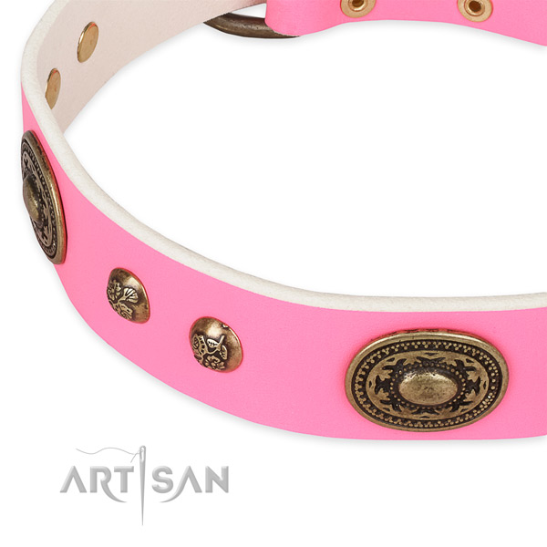 Extraordinary natural genuine leather collar for your handsome canine