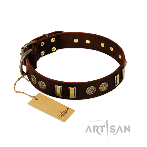 Rust resistant embellishments on genuine leather dog collar for your doggie