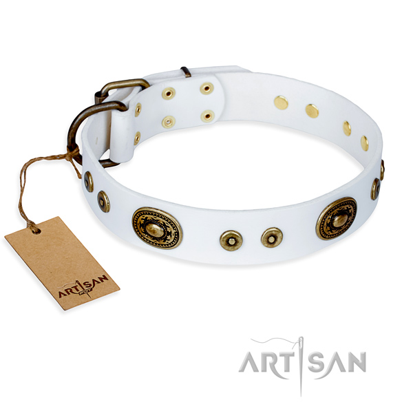 Genuine leather dog collar made of top rate material with durable traditional buckle