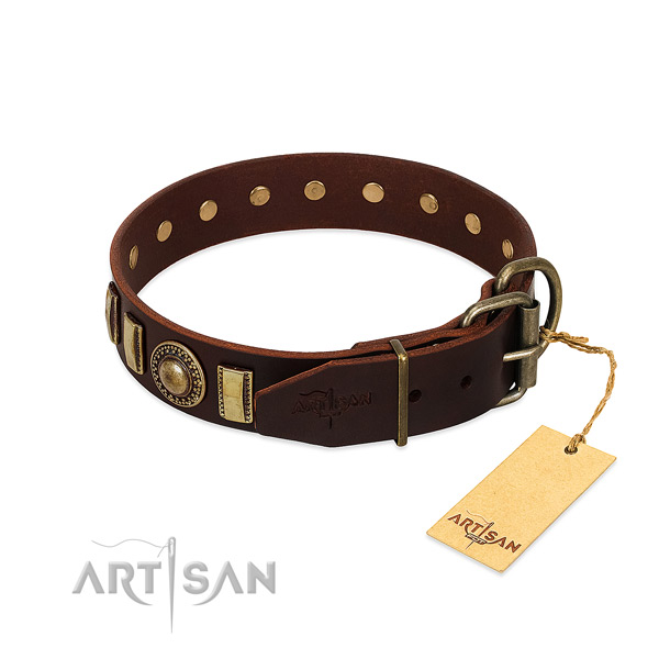 Top notch leather dog collar with rust-proof D-ring