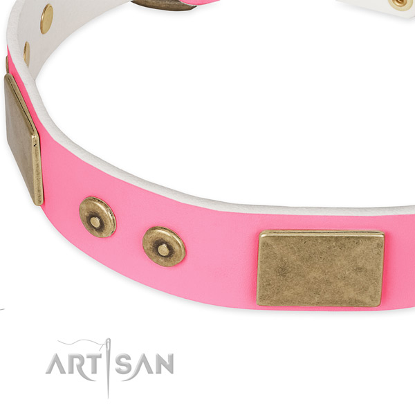 Natural genuine leather dog collar with decorations for daily use