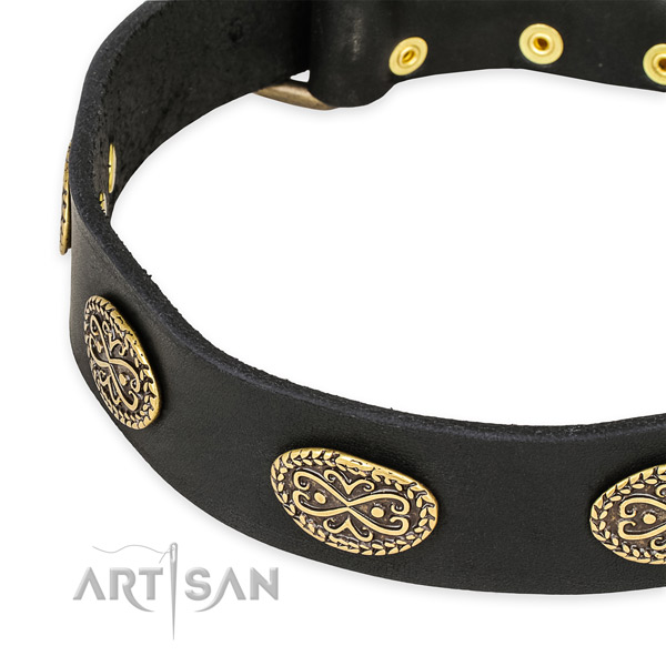 Decorated full grain natural leather collar for your attractive pet