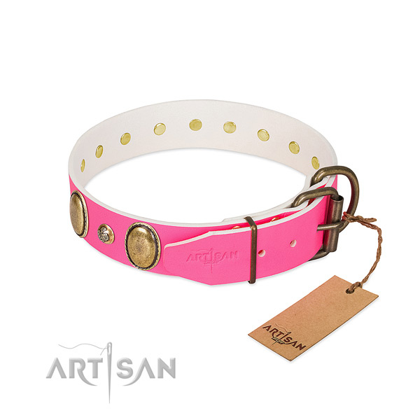 Walking gentle to touch full grain natural leather dog collar