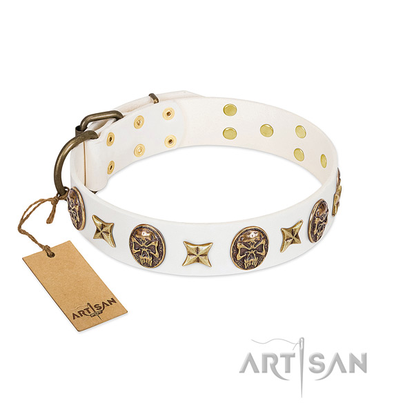 Convenient full grain natural leather dog collar for fancy walking