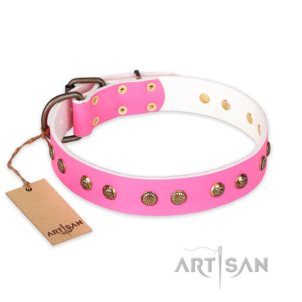 Handmade leather dog collar with rust resistant D-ring