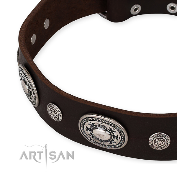 Flexible full grain genuine leather dog collar crafted for your attractive four-legged friend