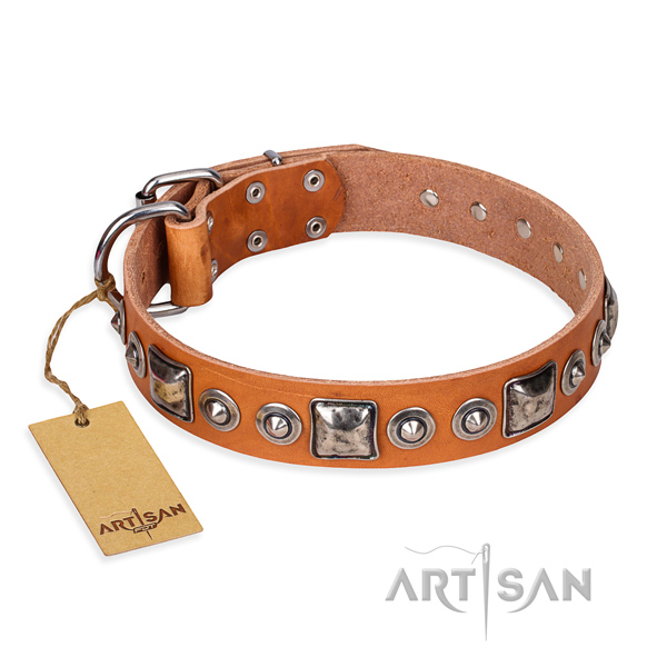 Full grain leather dog collar made of best quality material with corrosion resistant hardware