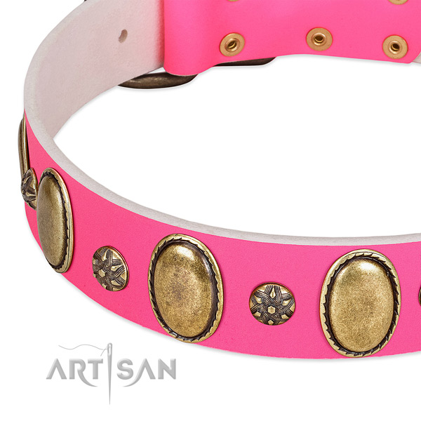 Top rate full grain genuine leather dog collar with reliable buckle