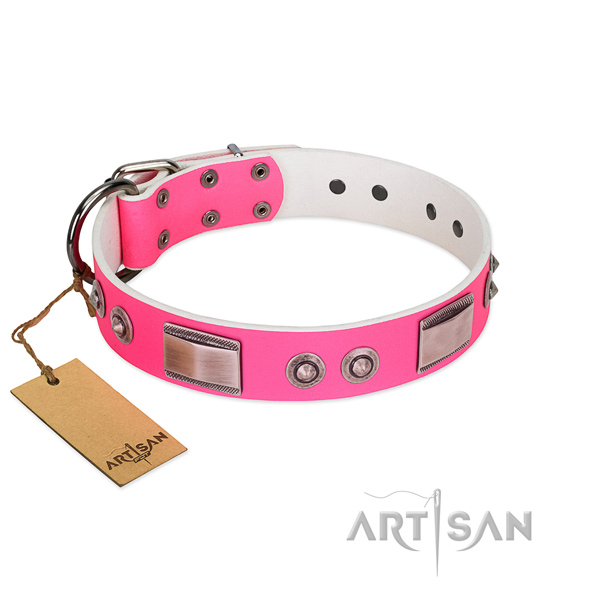 Convenient full grain genuine leather collar with embellishments for your dog