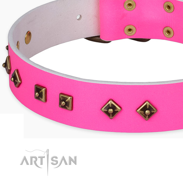 Easy adjustable full grain leather collar for your beautiful canine