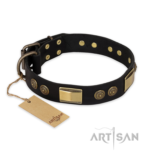 Embellished full grain natural leather dog collar for comfy wearing