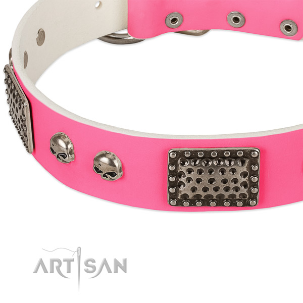 Reliable fittings on full grain leather dog collar for your doggie