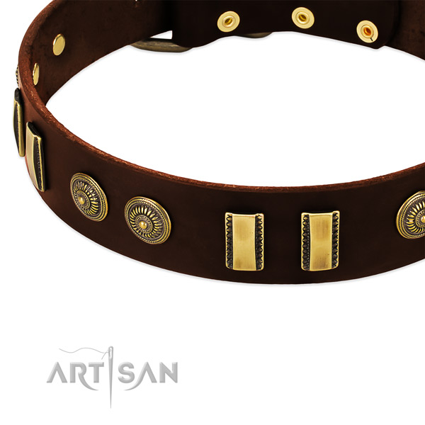 Corrosion proof fittings on full grain leather dog collar for your four-legged friend