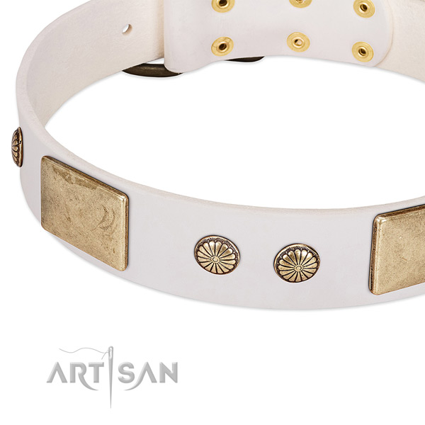 Corrosion resistant hardware on full grain natural leather dog collar for your canine