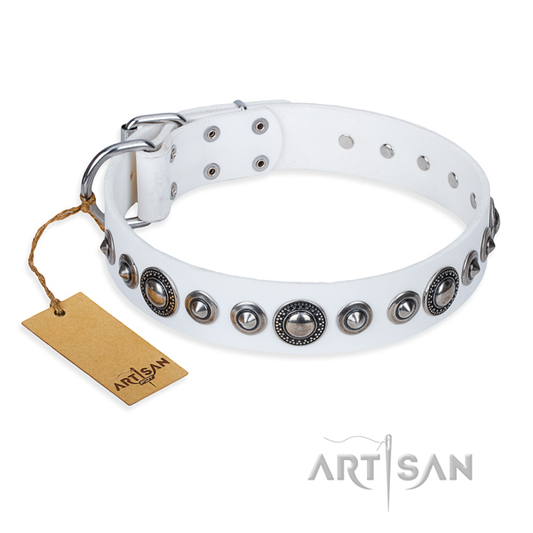 Full grain natural leather dog collar made of high quality material with corrosion proof traditional buckle