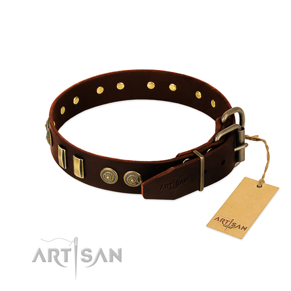 Durable studs on full grain leather dog collar for your canine