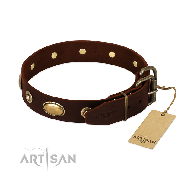 Corrosion proof decorations on genuine leather dog collar for your pet