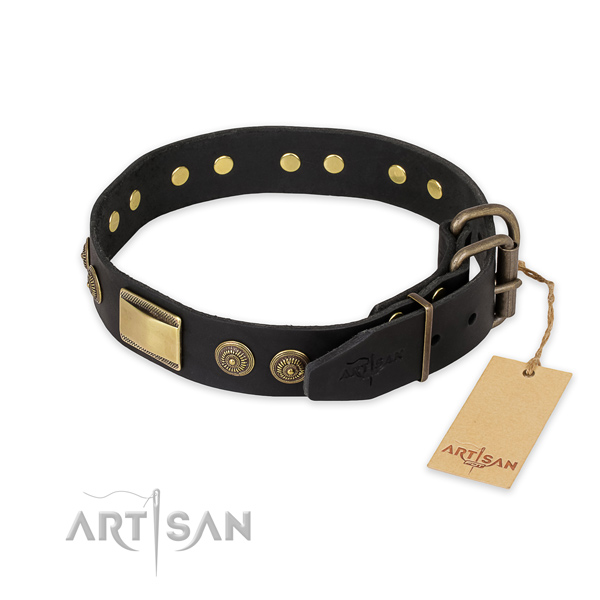 Rust resistant fittings on full grain natural leather collar for basic training your dog