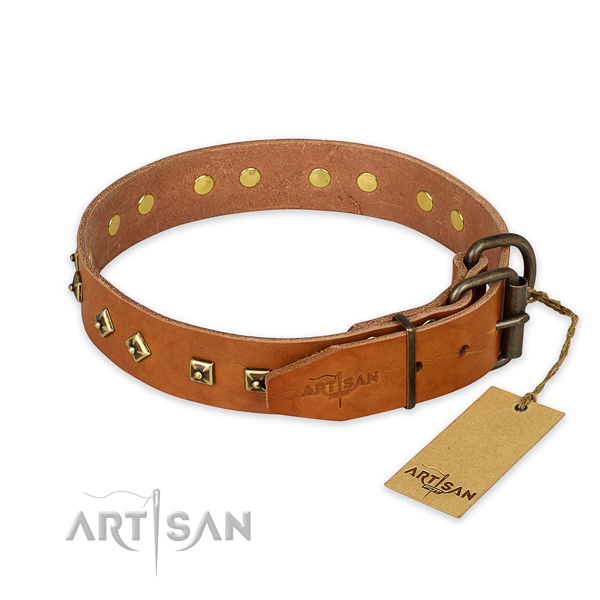 Corrosion proof buckle on full grain genuine leather collar for daily walking your doggie