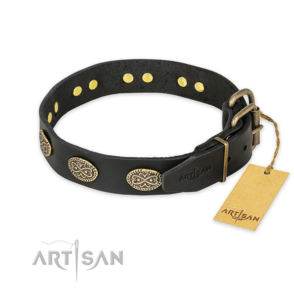Durable hardware on full grain natural leather collar for your lovely pet