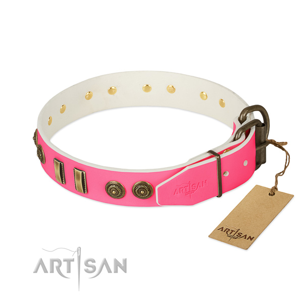 Corrosion resistant decorations on full grain genuine leather dog collar for your dog
