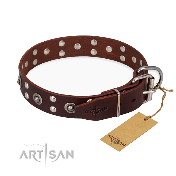 Reliable buckle on full grain genuine leather collar for your impressive canine