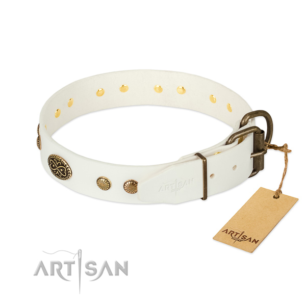 Durable decorations on genuine leather dog collar for your doggie