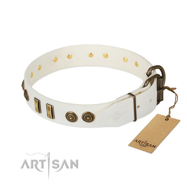 Reliable buckle on full grain genuine leather dog collar for your canine