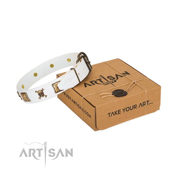 Amazing full grain genuine leather dog collar with reliable decorations