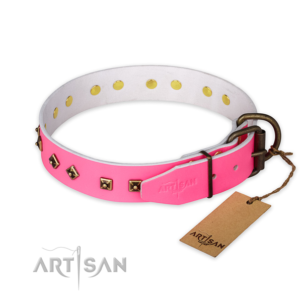 Rust-proof traditional buckle on full grain genuine leather collar for daily walking your pet