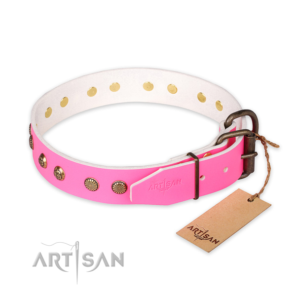 Reliable hardware on full grain genuine leather collar for your stylish pet