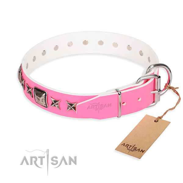 High quality embellished dog collar of natural leather