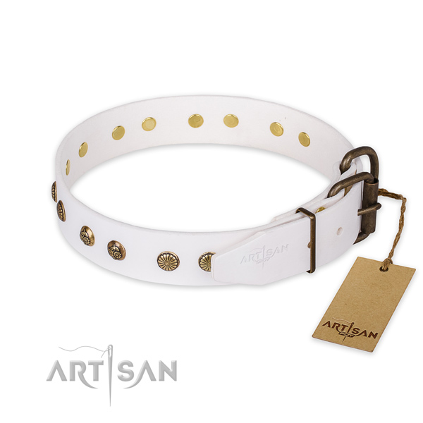 Rust resistant D-ring on full grain leather collar for your attractive doggie