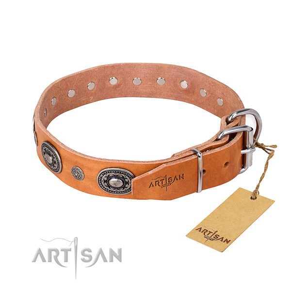 Gentle to touch full grain natural leather dog collar made for daily use