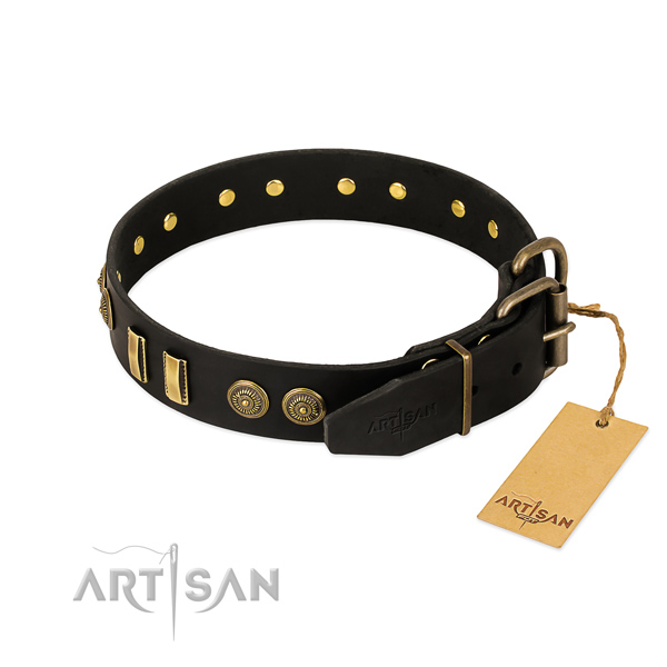 Durable decorations on natural leather dog collar for your doggie