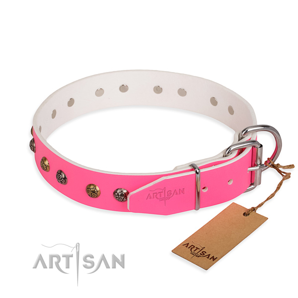 Full grain natural leather dog collar with remarkable rust-proof decorations