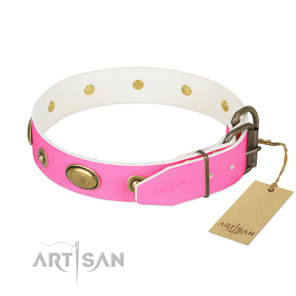 Corrosion resistant hardware on full grain genuine leather dog collar for your four-legged friend